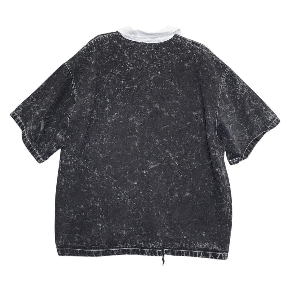 Zara Acid Wash Rugby Polo Shirt Men's XL Oversized Streetwear Goth Grunge Black - Picture 4 of 7